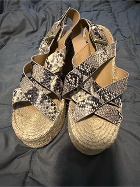 Marc Fisher Neutral Snake-Print Espadrille Platform Sandals